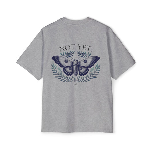Back graphic detail: engraved moth framed by olive branches with NOT YET — The Gap tee KVLR Collective Drop 001