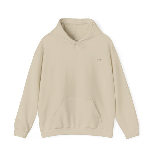 Back graphic detail: halftone eye framed by olive branches with STILL HERE text — The Observer hoodie KVLR Collective Drop 001