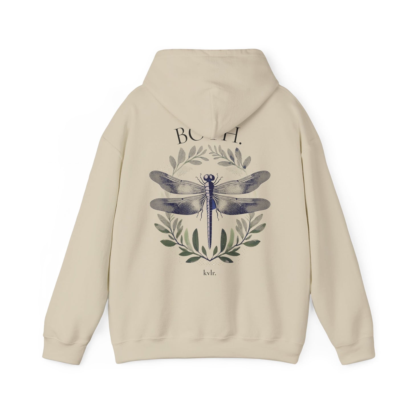 KVLR Collective The Signal hoodie with dragonfly back print and BOTH text — Drop 001 unisex oversized streetwear