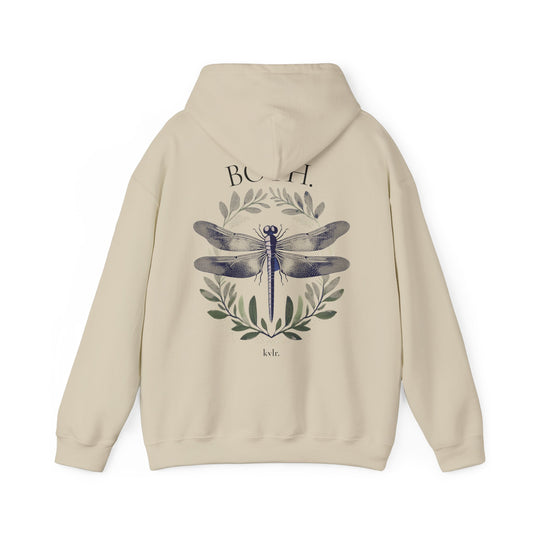 KVLR Collective The Signal hoodie with dragonfly back print and BOTH text — Drop 001 unisex oversized streetwear