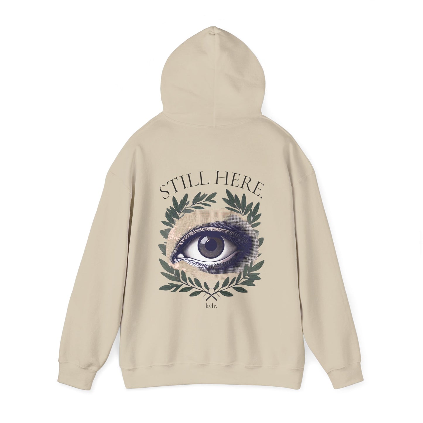 Front view of sand oversized hoodie with kvlr. chest logo — The Observer KVLR Collective Drop 001