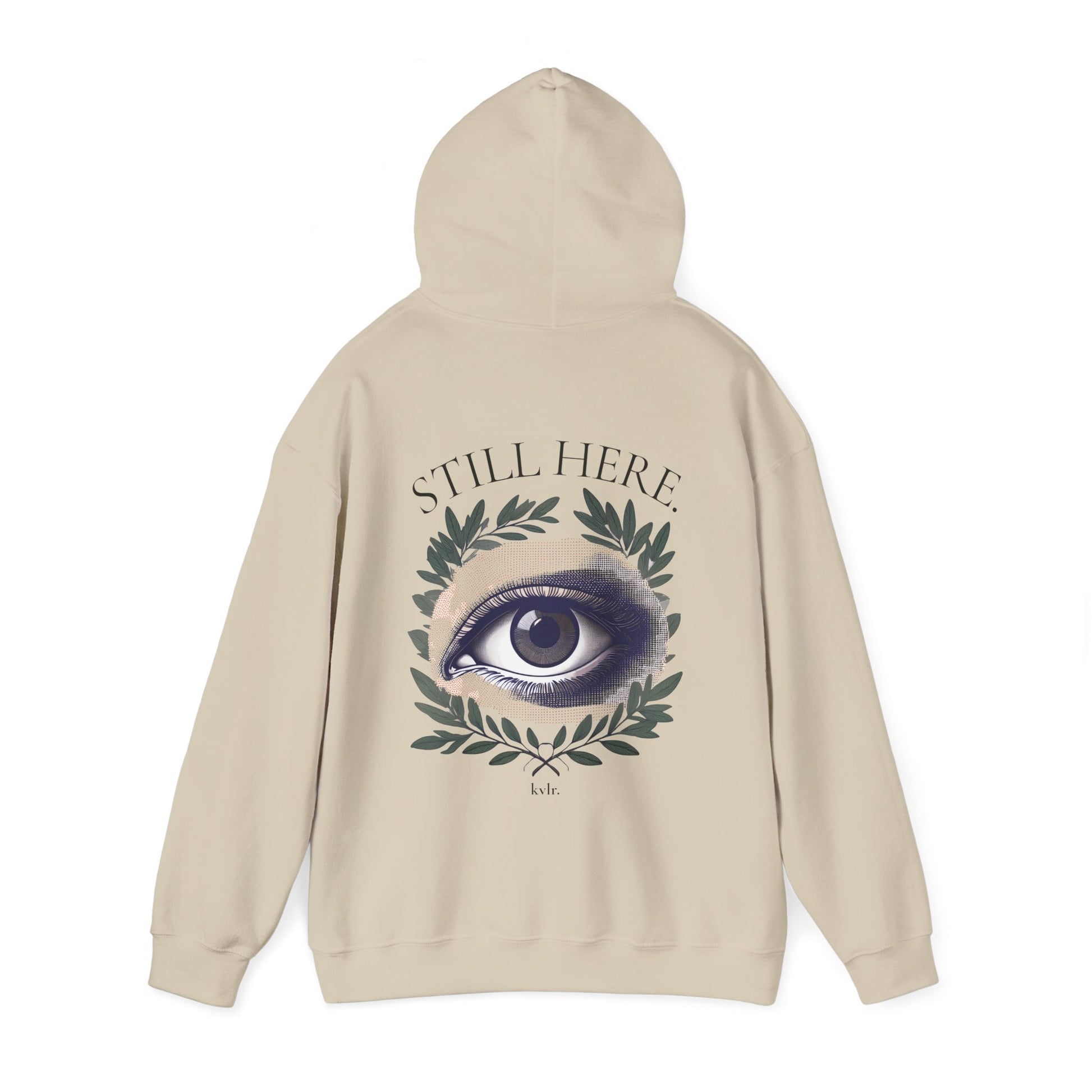 Front view of sand oversized hoodie with kvlr. chest logo — The Observer KVLR Collective Drop 001